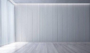 Modern konforlu boş oda alanı ve beyaz desenli duvar dokusu iç tasarım / 3D görüntüleme