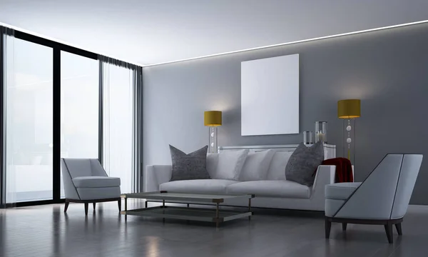 현대의 스러운 거실과 인테리어 디자인 렌더링 — 스톡 사진