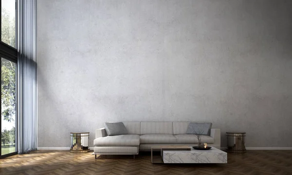Nowoczesny Przytulny Salon Salon Betonowe Ściany Tekstury Tła Wnętrza Renderowania — Zdjęcie stockowe