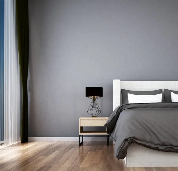 寝室とグレーの壁のテクスチャの背景インテリアデザイン 3Dレンダリング — ストック写真