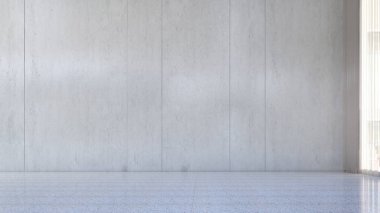 En az boş oturma odası iç tasarım ve beton duvar arka planı