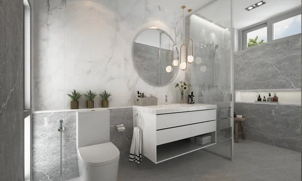 Hermoso Cuarto Baño Acogedor Baño Burlan Diseño Interior Fondo Pared —  Fotos de Stock