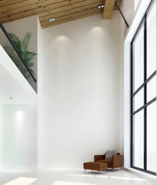Die Doppelte Raumgestaltung Des Modernen Luxus Gemütliche Tropische Wohnzimmer Und — Stockfoto