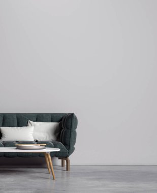 Mobilya ve dekorasyon modern oturma odası ve beyaz duvar dokusu arka plan / 3D tasarım alanı