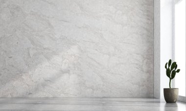 Boş beyaz oturma odası ve duvar dokusu / 3d oluşturma mobilya ve dekorasyon iç tasarım alanı