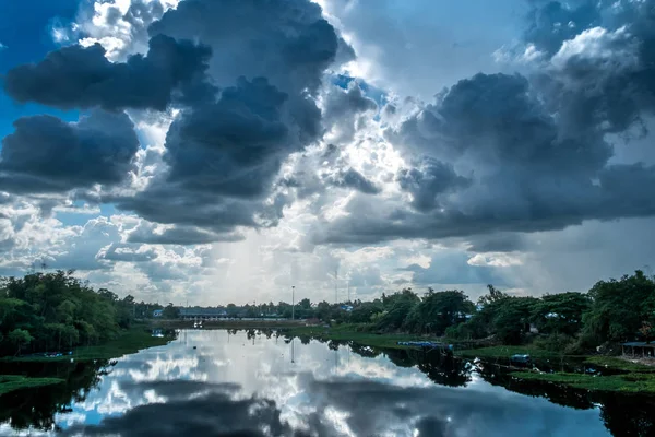 Landscape river with rain clouds,beautiful scenery
