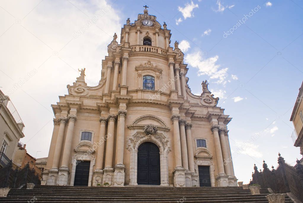 The facade of the Cathedral of Ragusa, Sicily in Italy