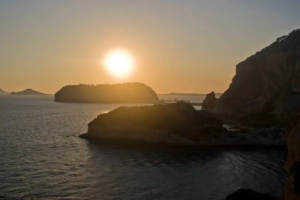 Coucher Soleil Derrière Île Nisida Naples Italie — Photo