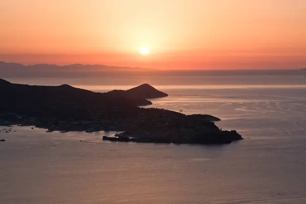 Coucher Soleil Derrière Portoferraio Île Elbe Italie — Photo