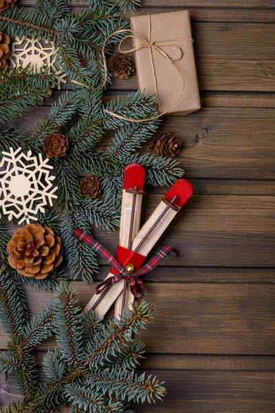 Cartão Natal Árvore Abeto Cones Decoração Ano Novo — Fotografia de Stock