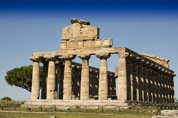 Las Ruinas Antiguas Paestum Italia Restos Edificios Religiosos Antigua Dominación — Foto de Stock