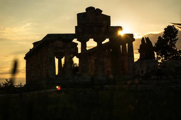 Ruínas Antigas Paestum Italy Remanesce Dos Edifícios Religiosos Dominação Grega — Fotografia de Stock