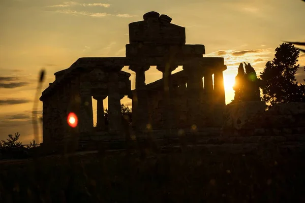 Las Ruinas Antiguas Paestum Italia Restos Edificios Religiosos Antigua Dominación — Foto de Stock