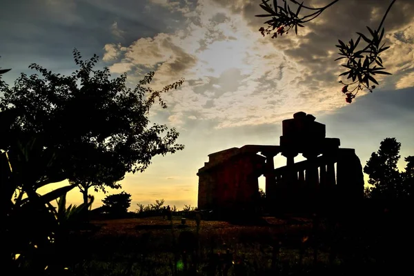 Las Ruinas Antiguas Paestum Italia Restos Edificios Religiosos Antigua Dominación —  Fotos de Stock
