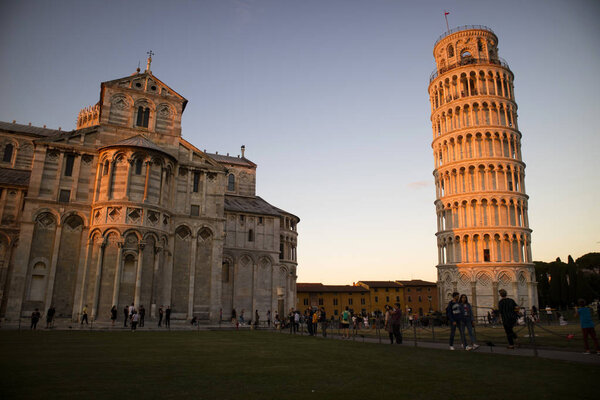 View of the famous Piazza dei Miracoli in Pisa in Italy in the afternoon