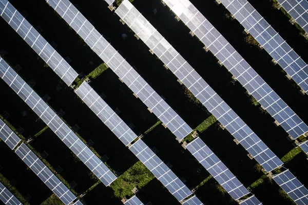 白昼の電気の生産のための太陽電池パネルのシリーズ — ストック写真