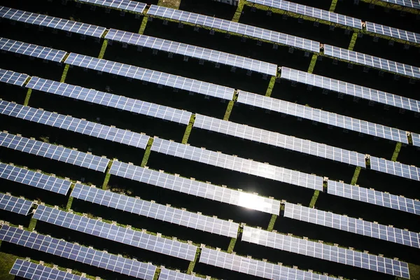 Serie Paneles Solares Para Producción Electricidad Plena Luz Del Día — Foto de Stock