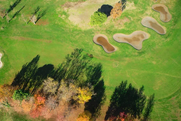 Widok Lotu Ptaka Pola Przygotowany Gry Golfa Sezonie Jesiennym — Zdjęcie stockowe