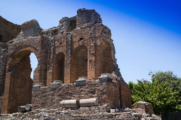 Restos Del Antiguo Teatro Romano Cerca Taormina Italia —  Fotos de Stock