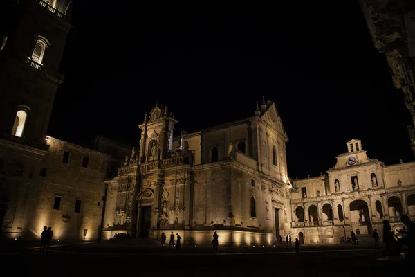 Νυχτερινή Θέα Από Την Πλατεία Piazza Del Duomo Στο Λέτσε — Φωτογραφία Αρχείου