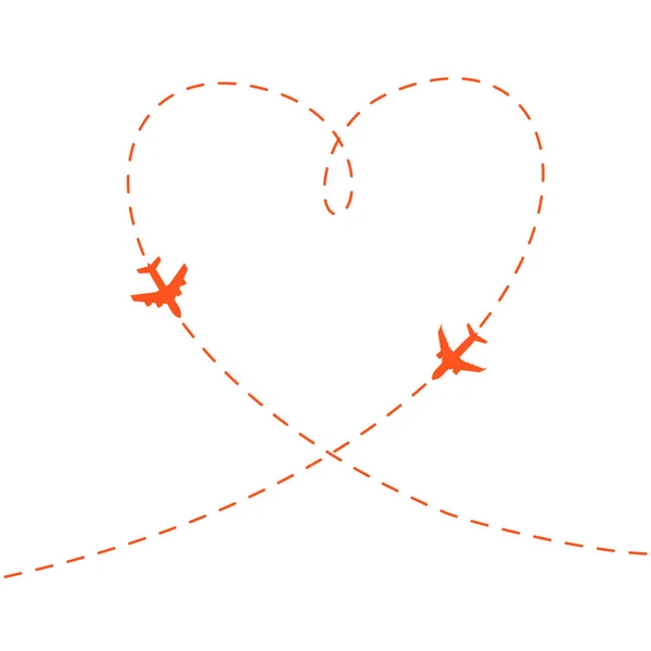 Aviões Voam Céu Com Traços Cardíacos Fundo Amor —  Vetores de Stock