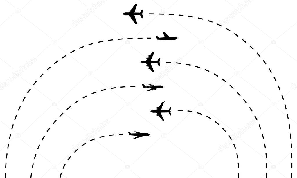 Set of plane icons and their arc tracks