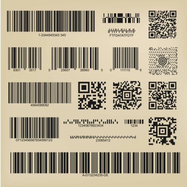 Set veya 3d kodları. QR kodları ve bar kodları. Dijital ödeme ve bilgi veri etiketleri