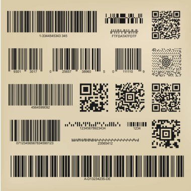 Set or 3d codes. Qr codes and barcodes. Digital payment and information data labels clipart