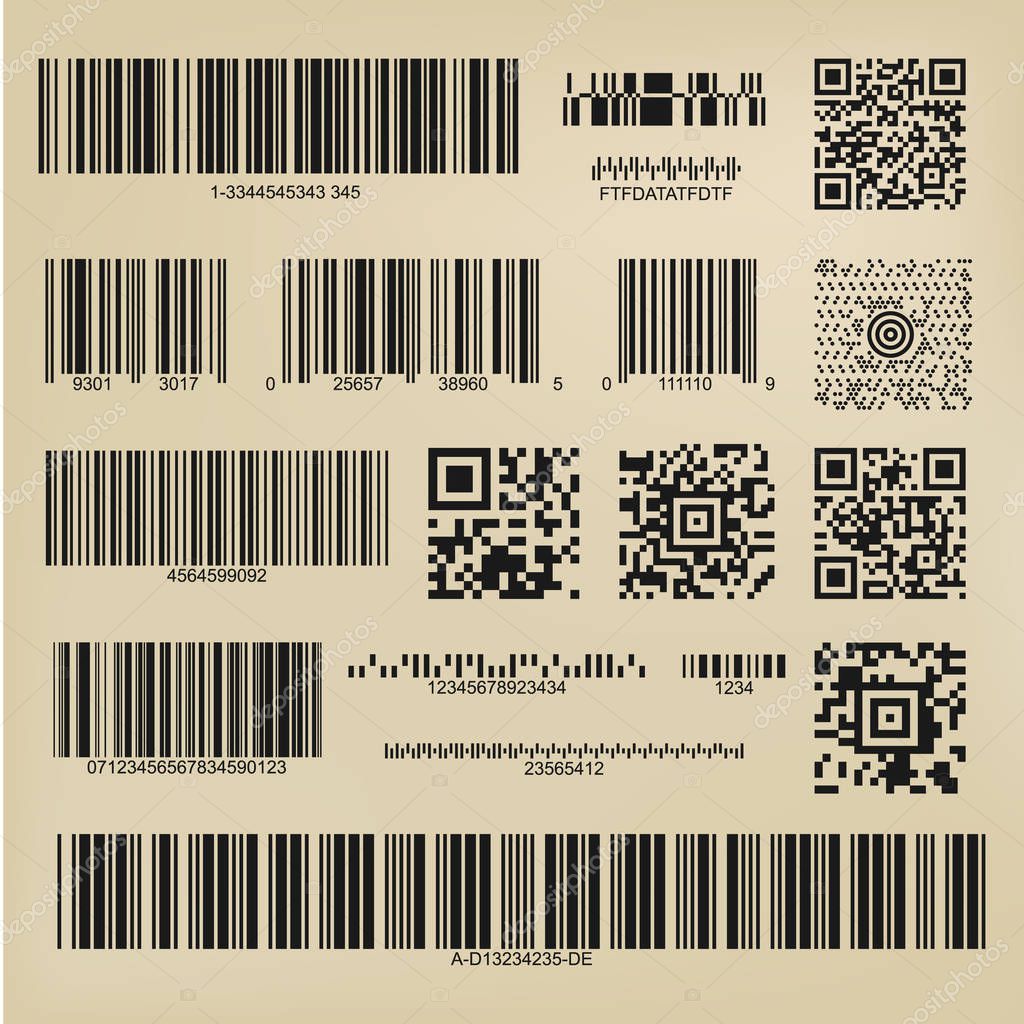 Set or 3d codes. Qr codes and barcodes. Digital payment and information data labels