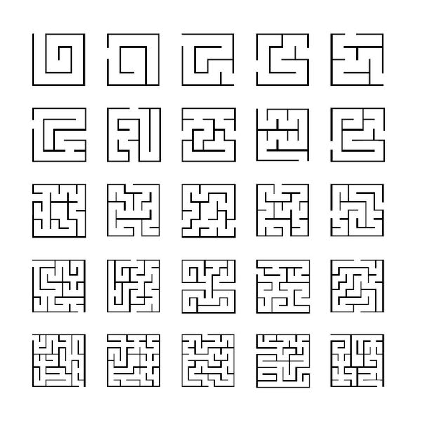 Set of outlined maze icons with different difficulty