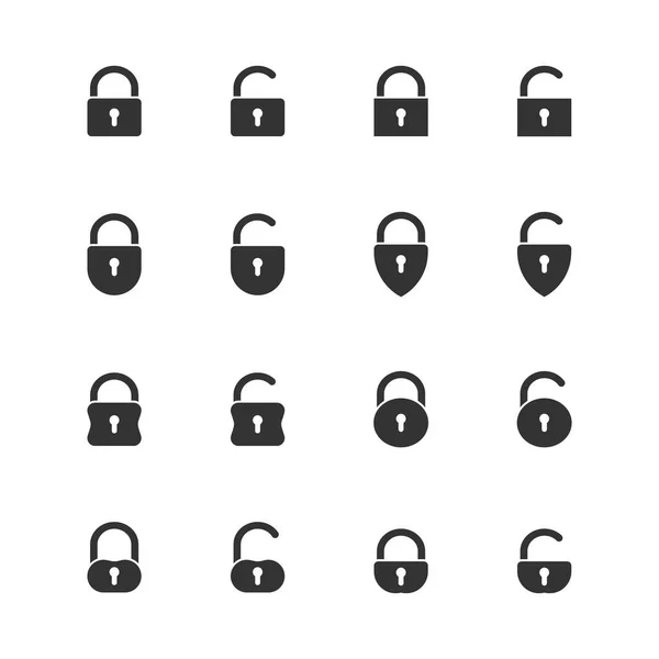 Set Black Closed Opened Lock Icons — Stock Vector