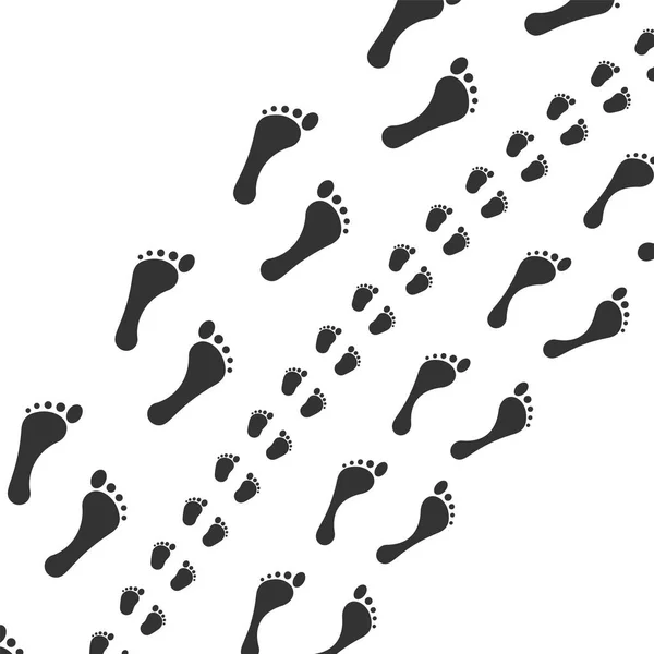 Famille Pieds Nus Traces Silhouette Sur Fond Blanc — Image vectorielle