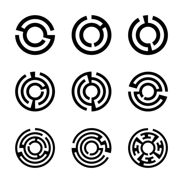 Набор круглых иконок лабиринта на заднем плане
