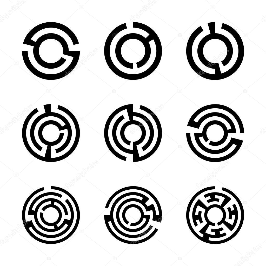 Set of round maze icons isolated on background