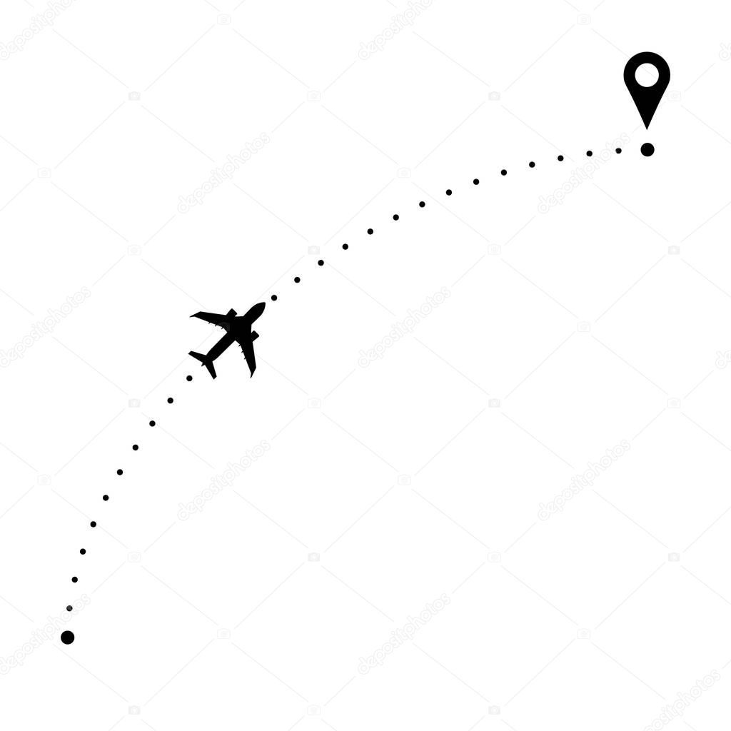 Travel by airplane. Plane route with start and finish points
