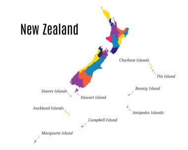 Coğrafi harita üzerinde Yeni Zelanda ve Adaları. Devlet olarak da bilinen Aotearoa maori dili