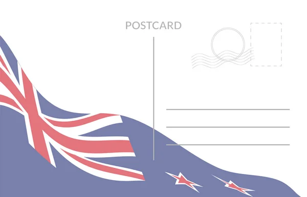 Modello Poscart Con Bandiera Sventolante Della Nuova Zelanda — Vettoriale Stock