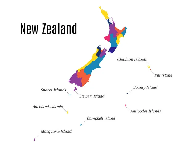 Mapa Geográfico Nueva Zelanda Sus Islas Estado También Conocida Como — Vector de stock