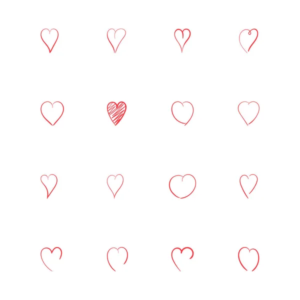 Ícones Coração Esboço Vermelho Desenhado Mão Símbolo Saúde Amor — Vetor de Stock