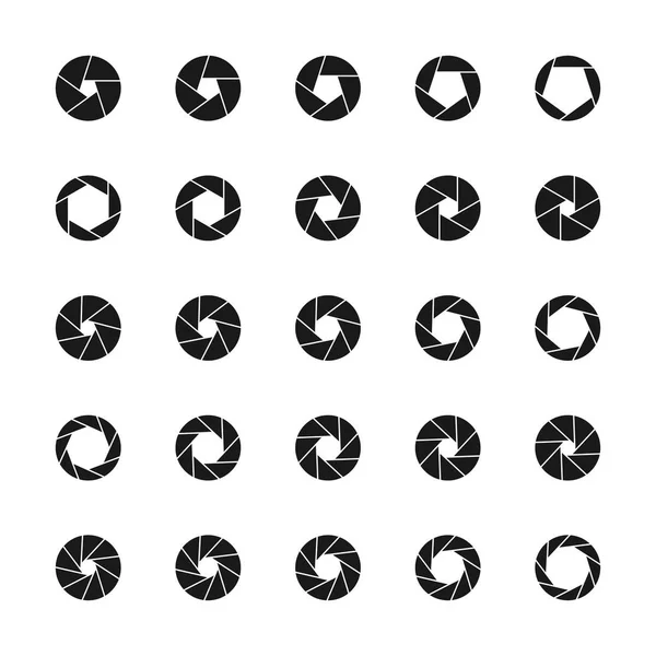 Set Von Blendensymbolen Für Kameralinsen Mit Unterschiedlicher Position Der Blendenblätter — Stockvektor