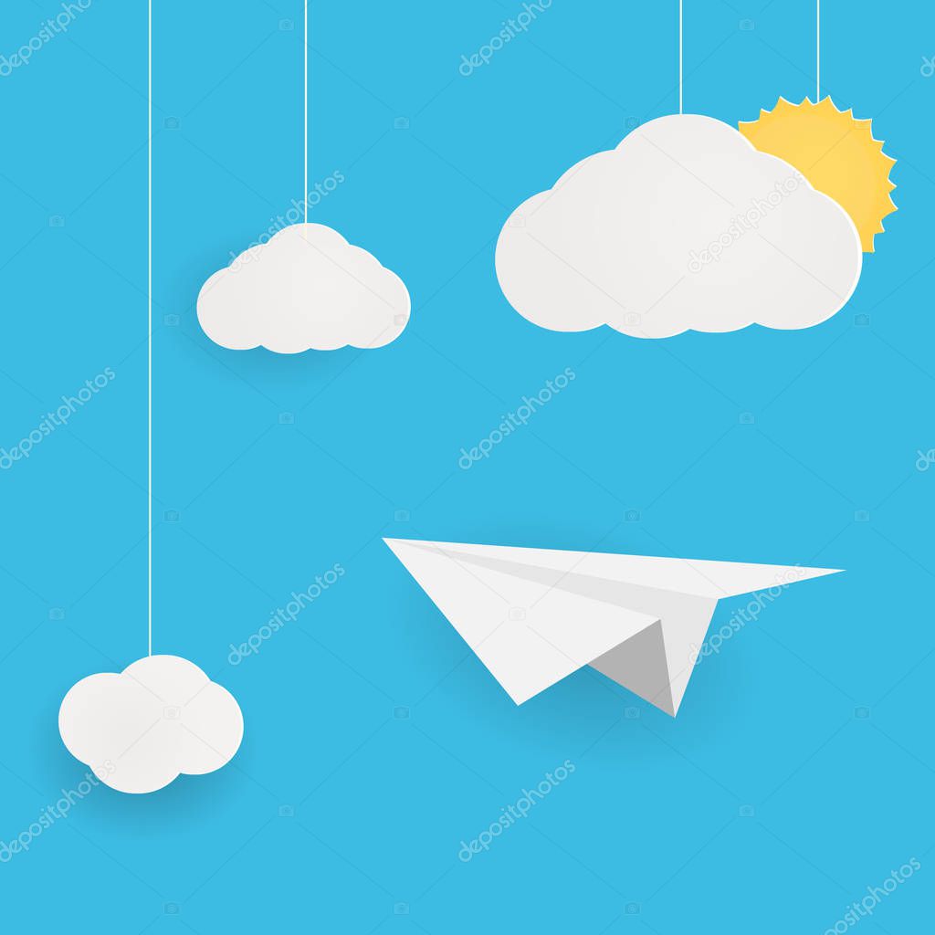 Flight concept. Business idea. Paper plane flying in the sky