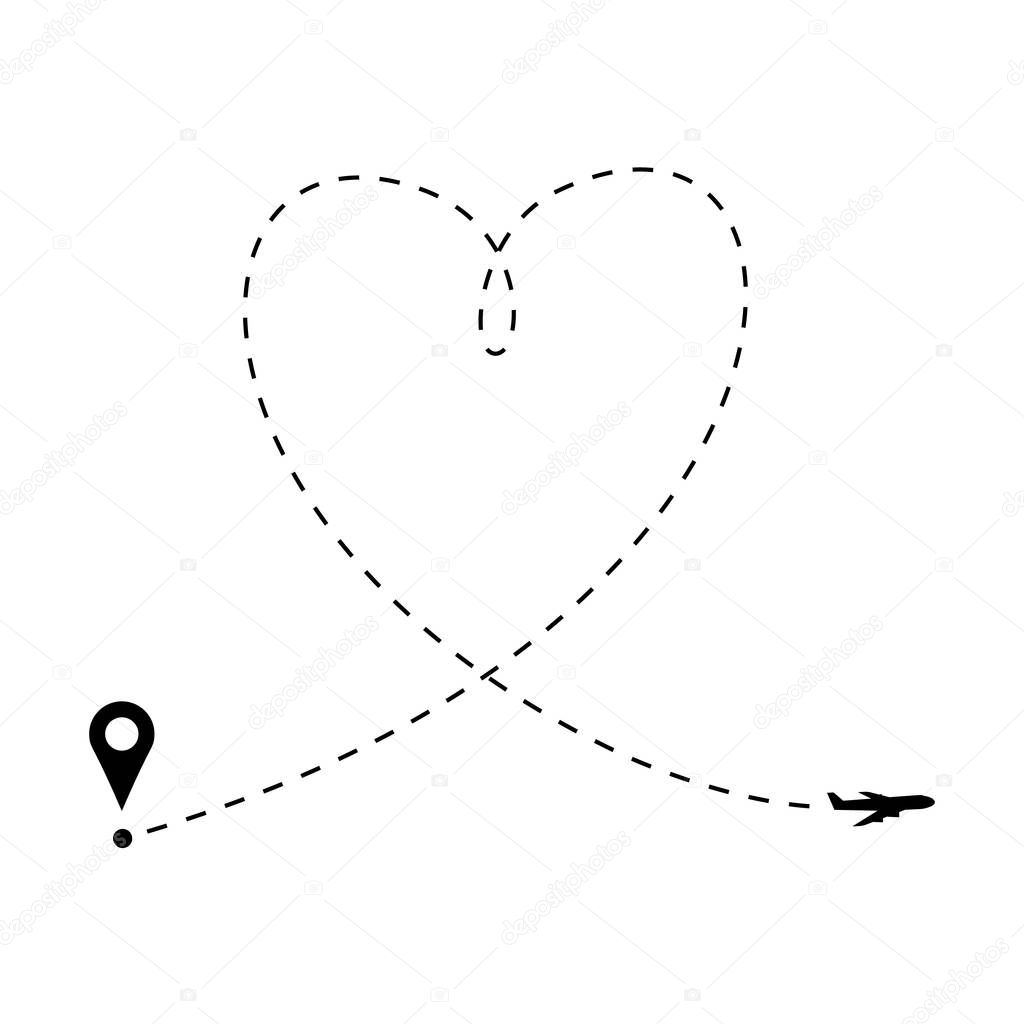 Love is in the air concept. Plane and heart shaped path