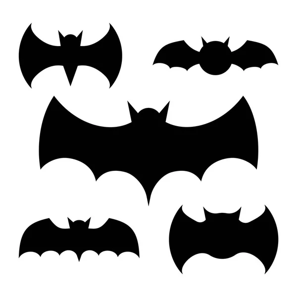 Set Bat Black Silhouette Templates Decoration — Stock Vector