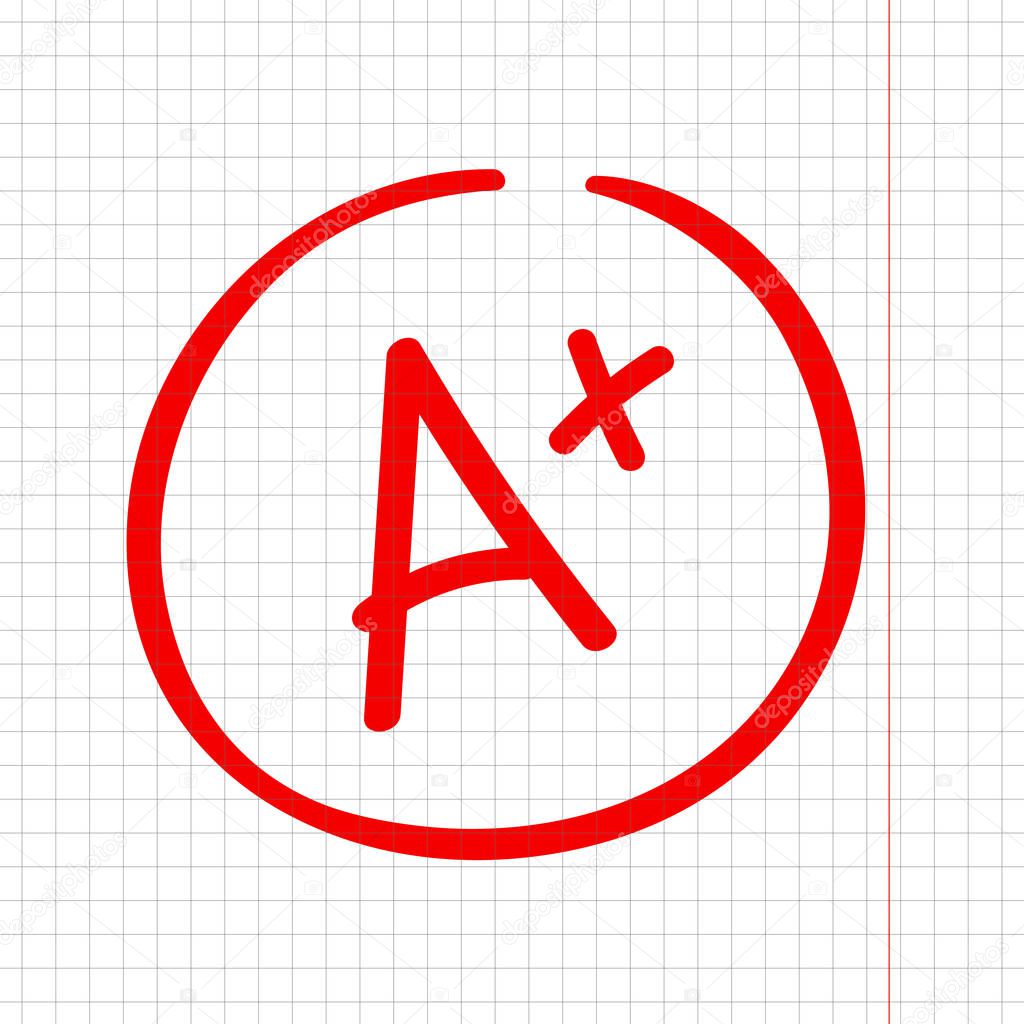 A plus grade mark. Best result sign. Excellent done