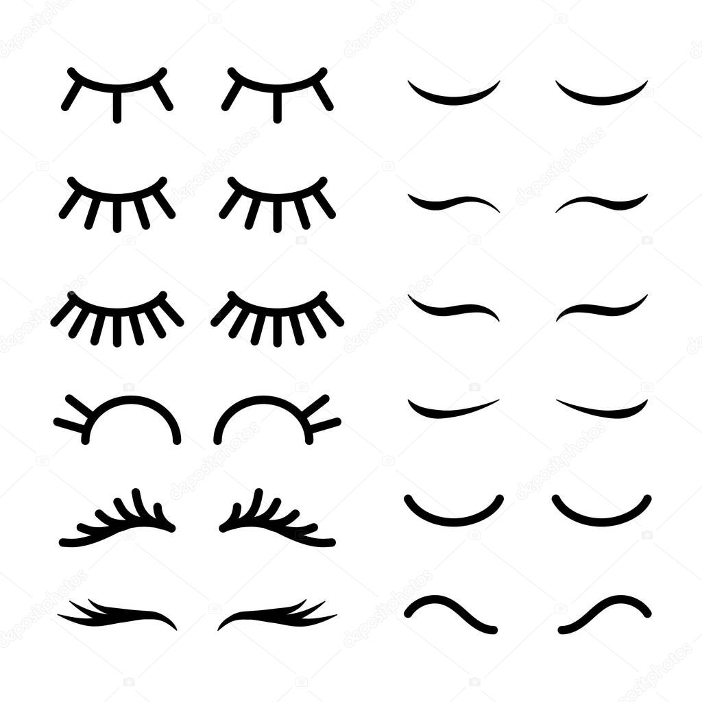 Set of human eyelashes line icons. Collection for character design
