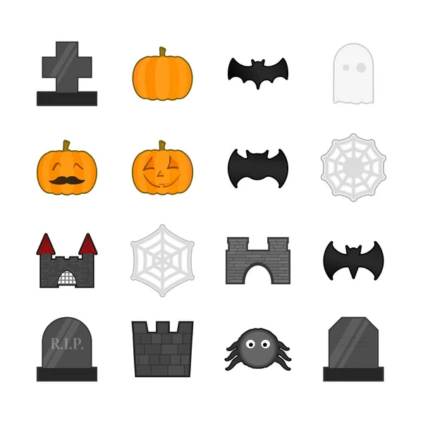 Halloween Verwandte Symbole Gesetzt Sammlung Von Niedlichen Dekorativen Aufklebern — Stockvektor