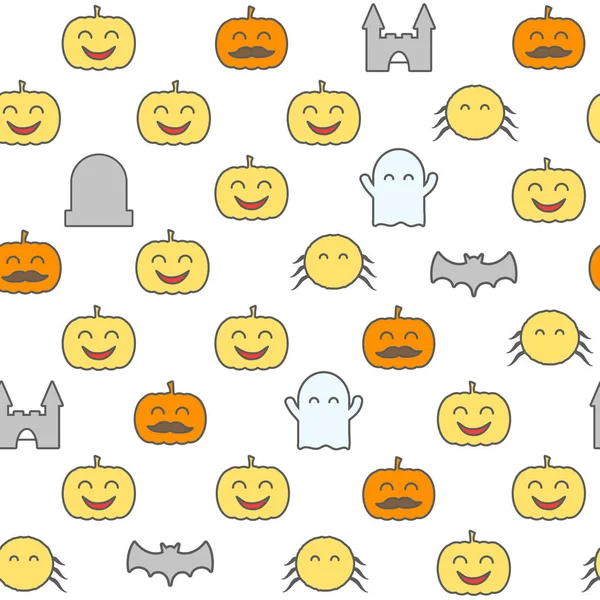 Halloween Padrão Sem Costura Com Elementos Festivos Bonitos Engraçados Fundo — Vetor de Stock