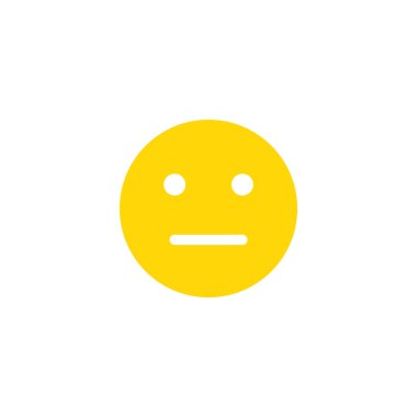 Tarafsız emoji antropomorfik yüz. Beyaz bir arka plan üzerinde izole sarı gülümseme