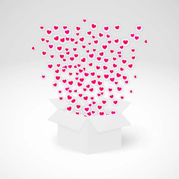 Boîte Blanche Avec Des Icônes Symbole Amour Éclaté Rouge — Image vectorielle