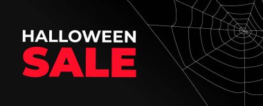 Koyu arka plan ve örümcek ağı ile Halloween satışı büyük başlığı